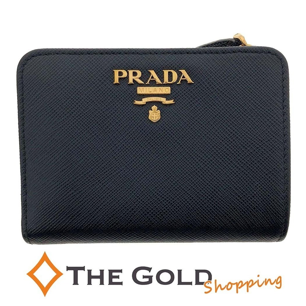 Prada Bifold Wallet Compact Zipper Folding Black